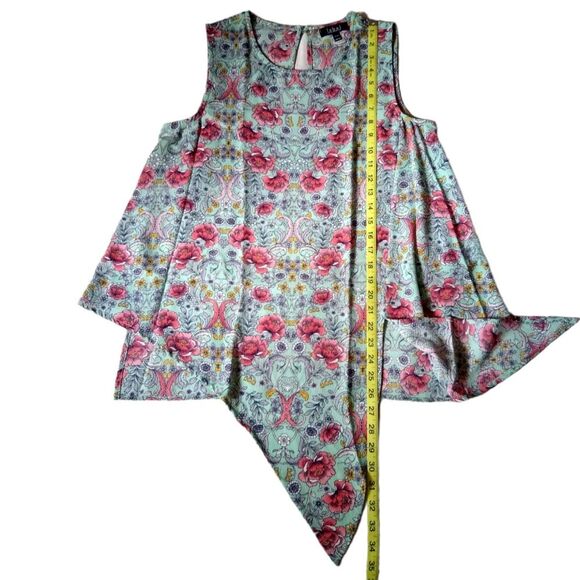 LABEL RACHEL RACHEL ROY FLORAL BLOUSE SIZE M HI-LO TIE FRONT SLEEVELESS - Picture 6 of 7